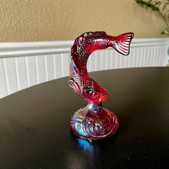 Vintage Fenton Carnival Red Jumping Trout Fish 5193RE